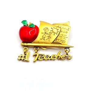 Vintage Danecraft Gold and Red Teacher Brooch